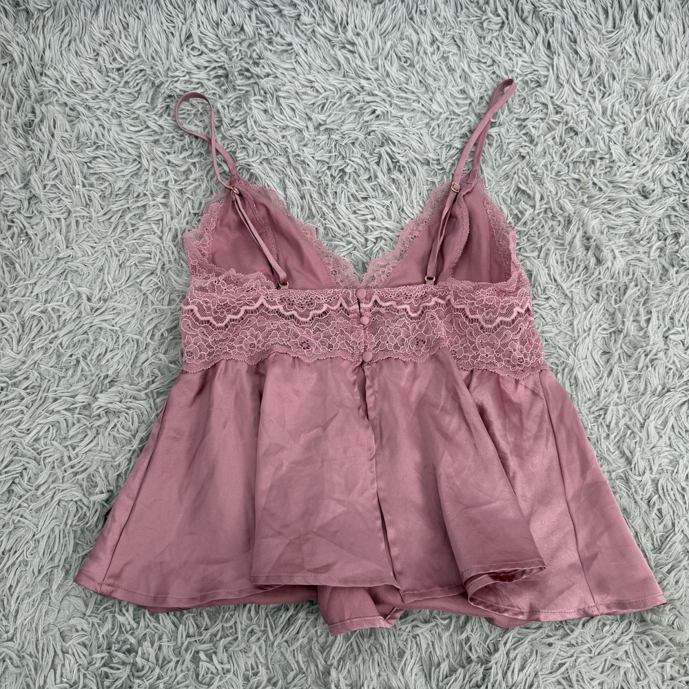 Victoria Secret Cami Top Pink Lace Trim Satin Adjustable Straps Open Back XS - Picture 8 of 9